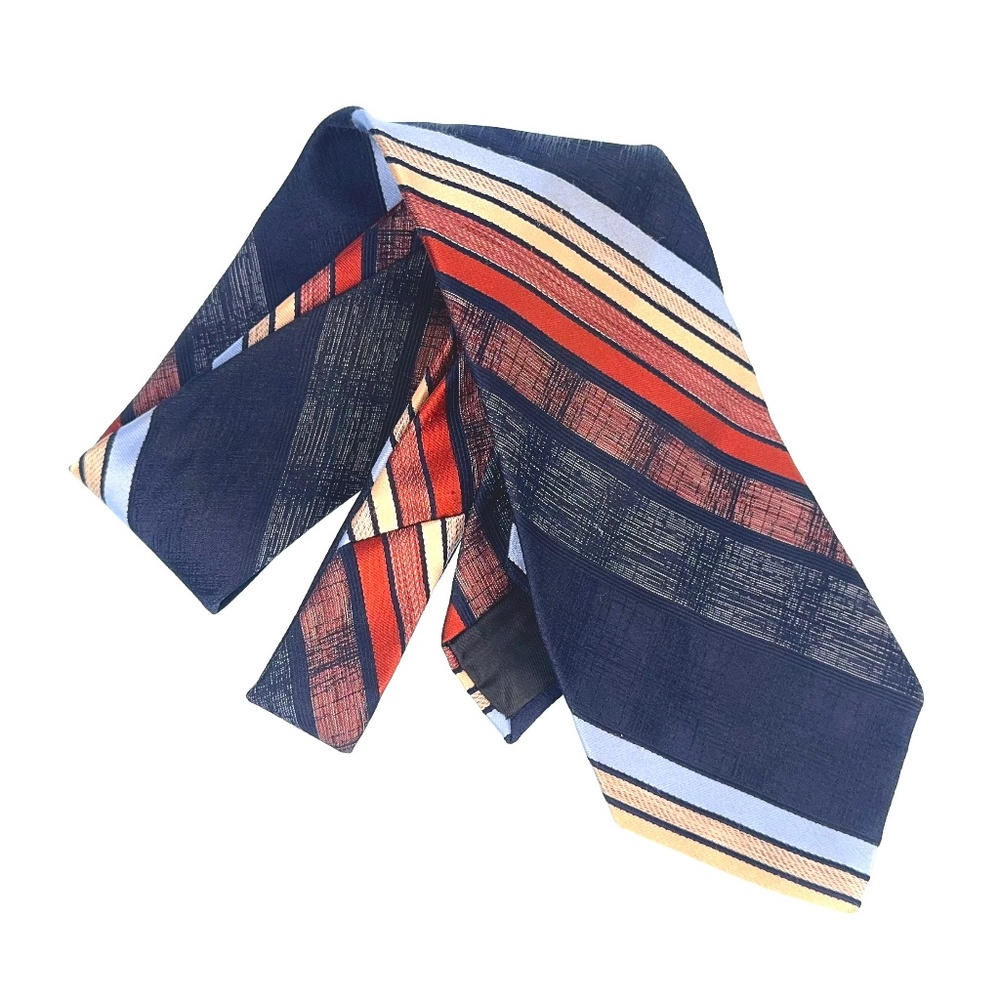 Wemlon by Wembley Vintage Stripe Tie Navy Red Gold Blue Wide 4"